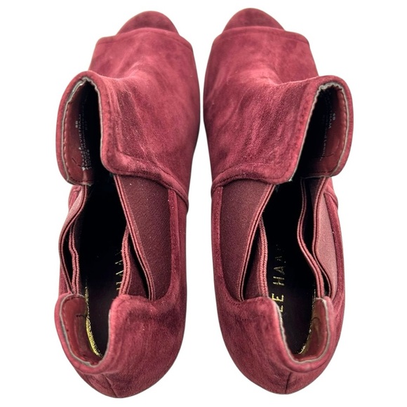 COLE HAAN Women's Red Jones Peep Toe Bootie In Cordovan Suede Size 8 - Picture 5 of 10